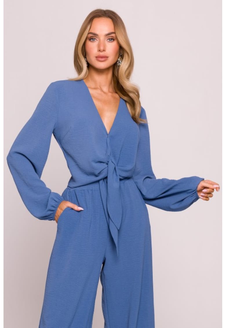 Oferte la Bluza scurta cu maneci lungi bufante - - Albastru