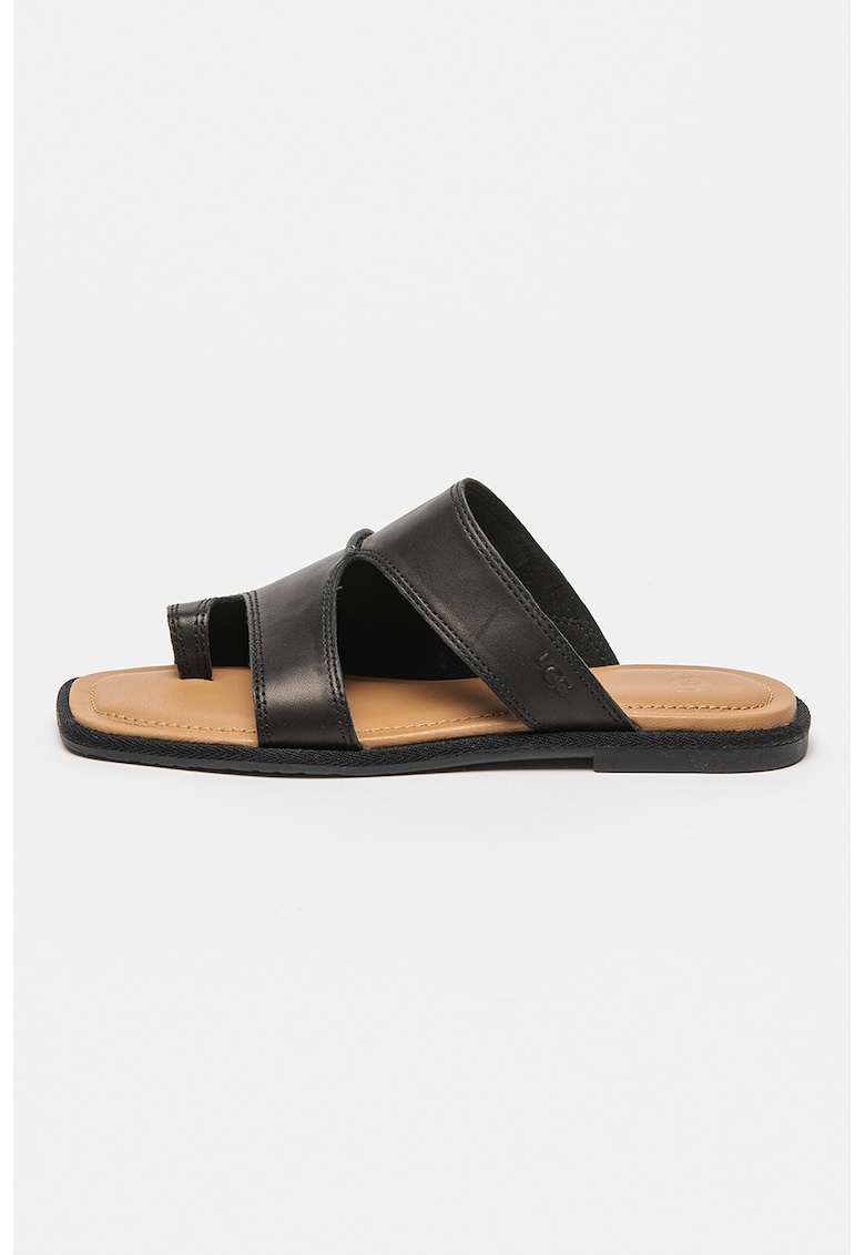 Oferte la Papuci din piele cu bareta pentru deget - Negru