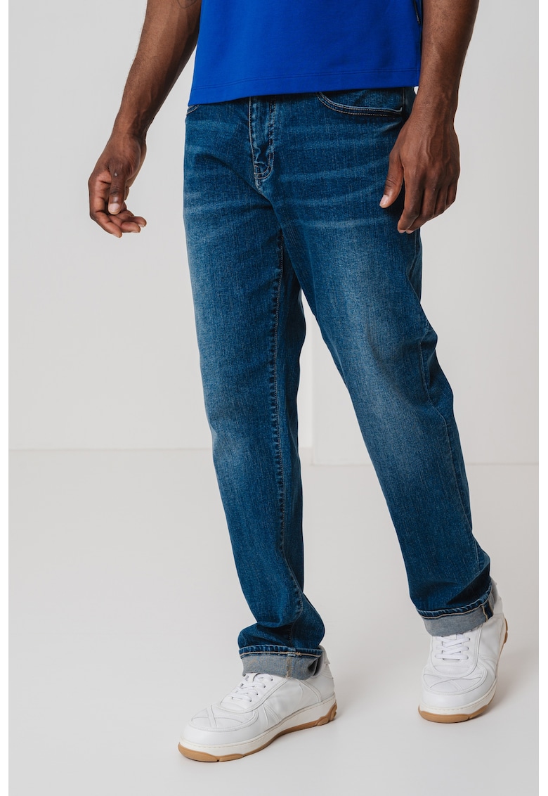 Oferte la Blugi relaxed fit cu model uni - Albastru melange