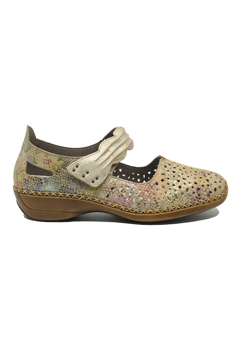 Pantofi perforati cu bareta multicolori din piele naturala RIK41399-92 - Multicolor