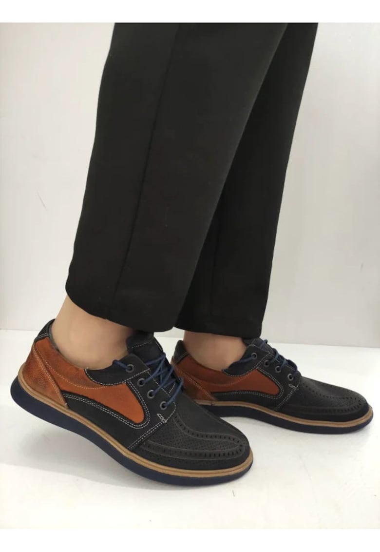 Pantofi Perforati Barbati 1523 Bleumarin Cu Maro - Albastru - Albastru