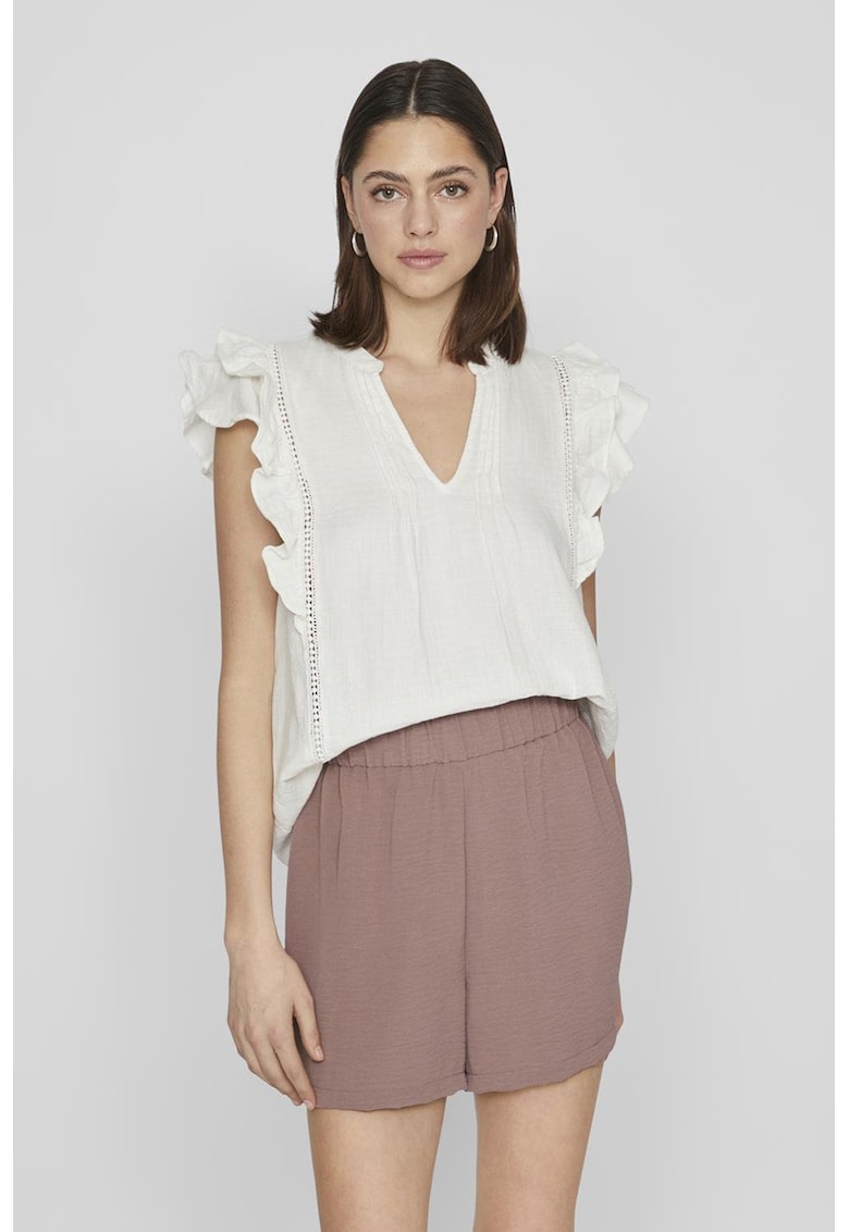 Bluza-tunica de bumbac cu volane - Alb