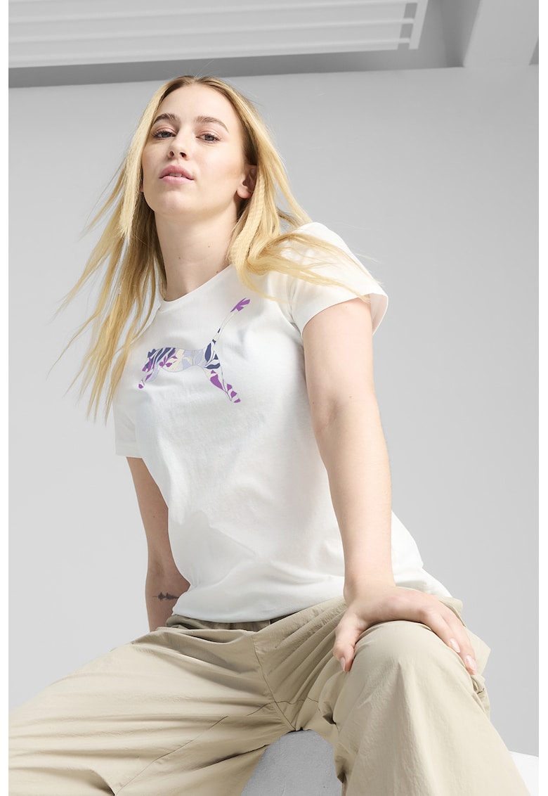 Tricou din bumbac cu decolteu la baza gatului - Alb