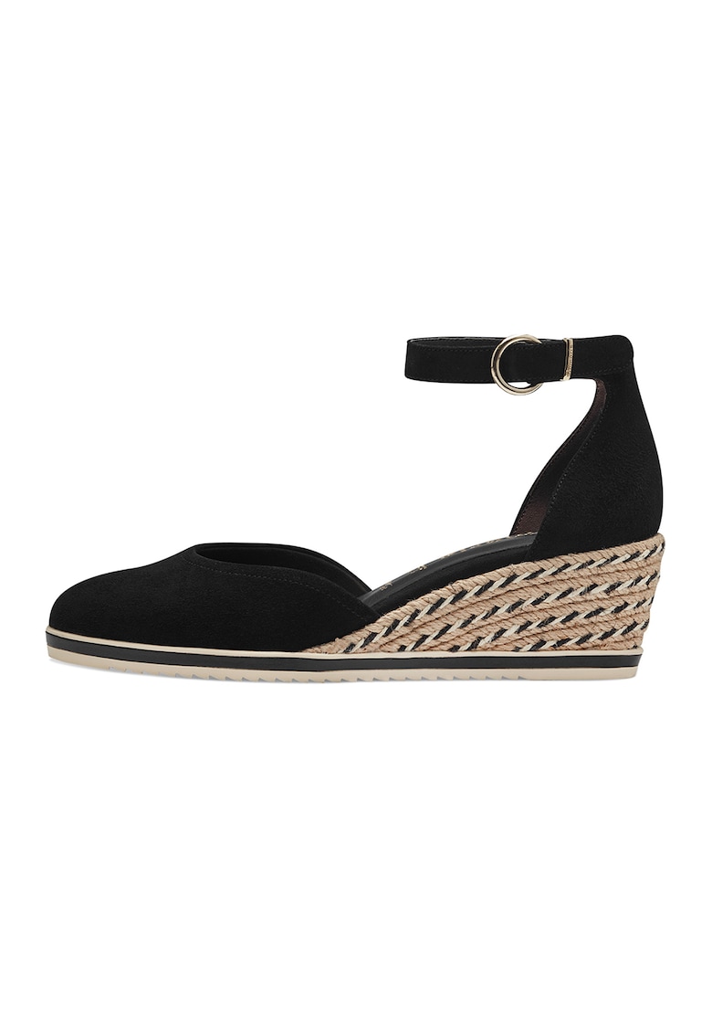 Sandale-espadrile wedge de piele intoarsa - Negru