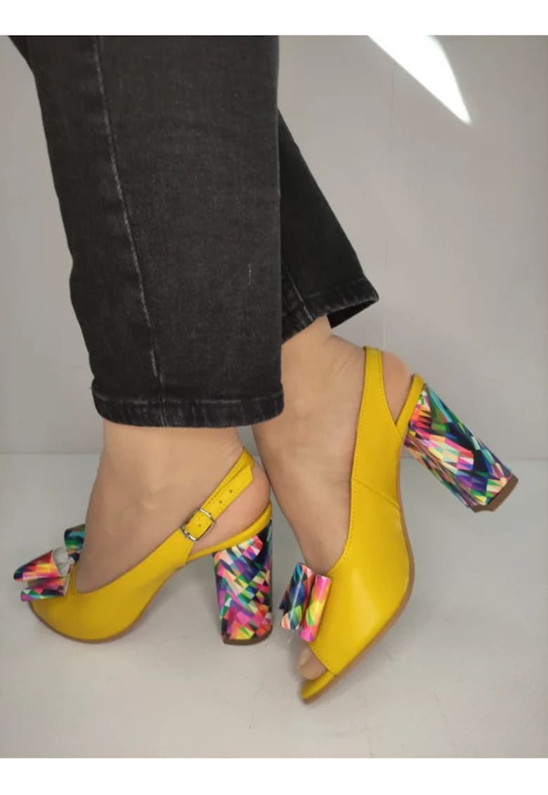 Sandale Elegante Dama 06 Galbene Cu Toc Color - Galben - Galben