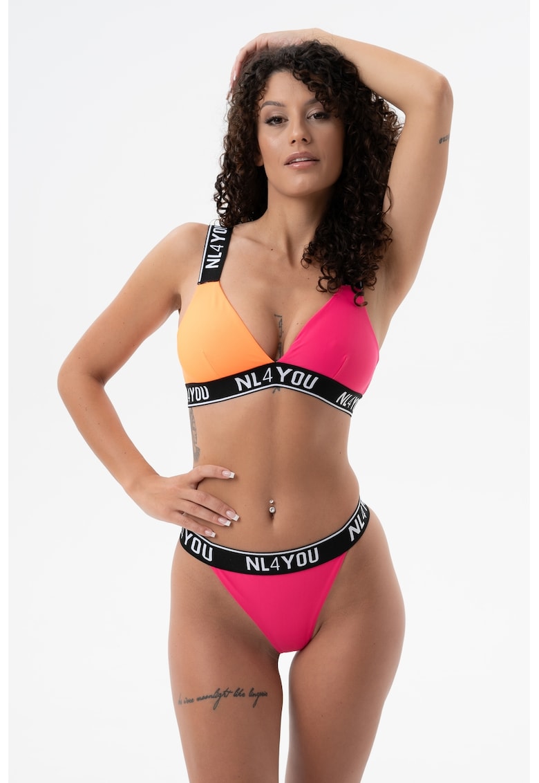 Oferte la Costum de baie din doua piese cu benzi logo - Roz aprins/Portocaliu persan