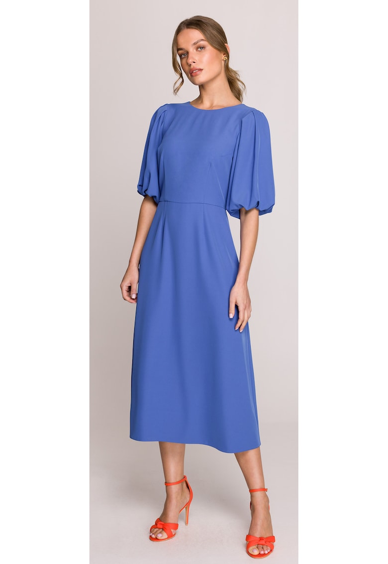 Rochie cu maneci bufante - - Albastru