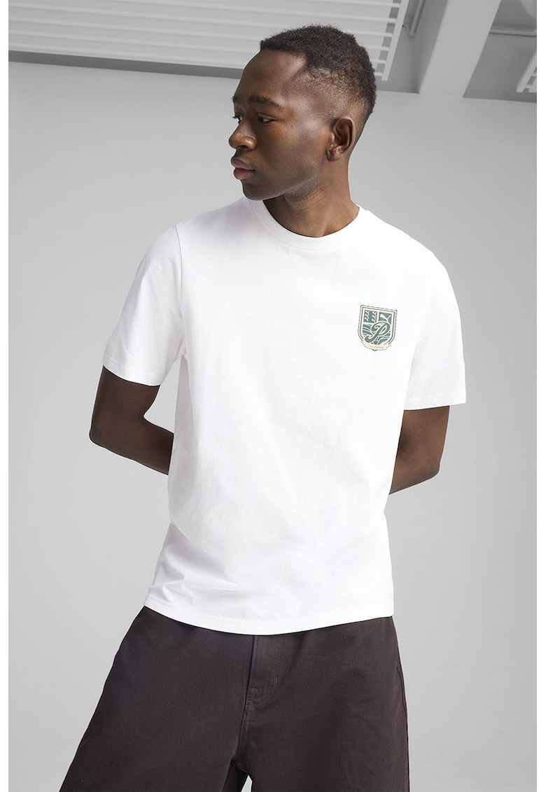 Tricou de bumbac cu imprimeu pe partea din spate - Alb/Verde