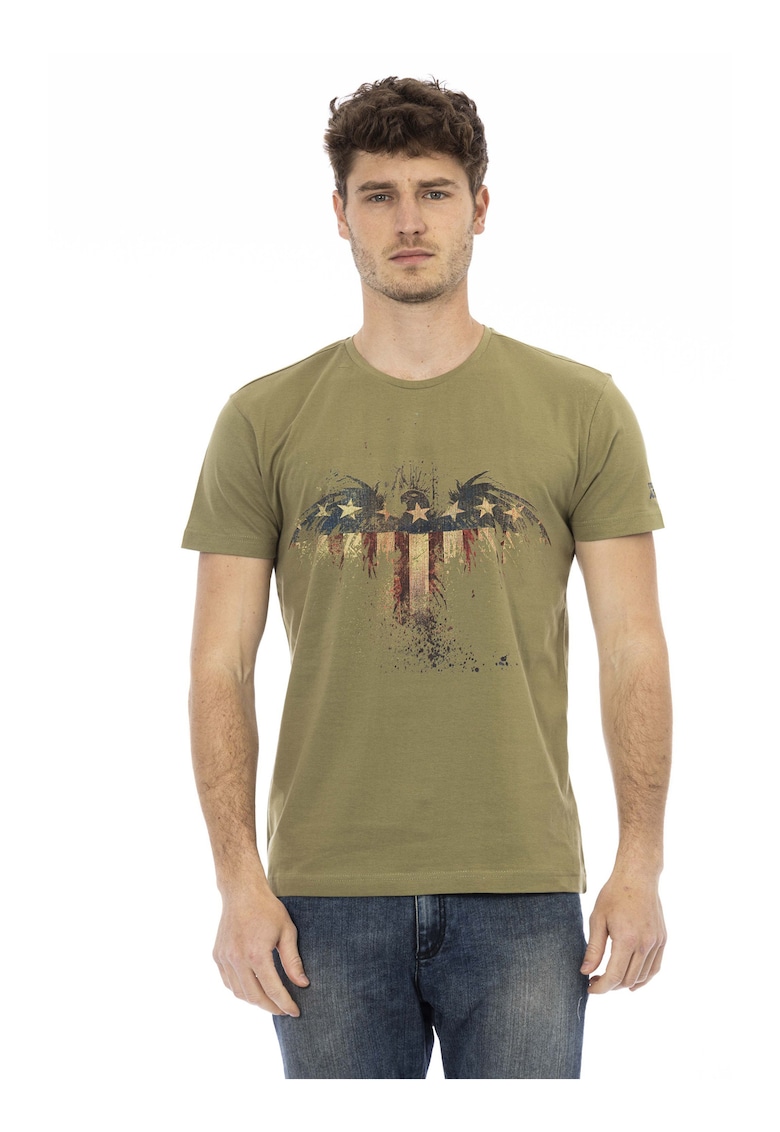 Oferte la Tricou cu decolteu la baza gatului si imprimeu grafic - Verde