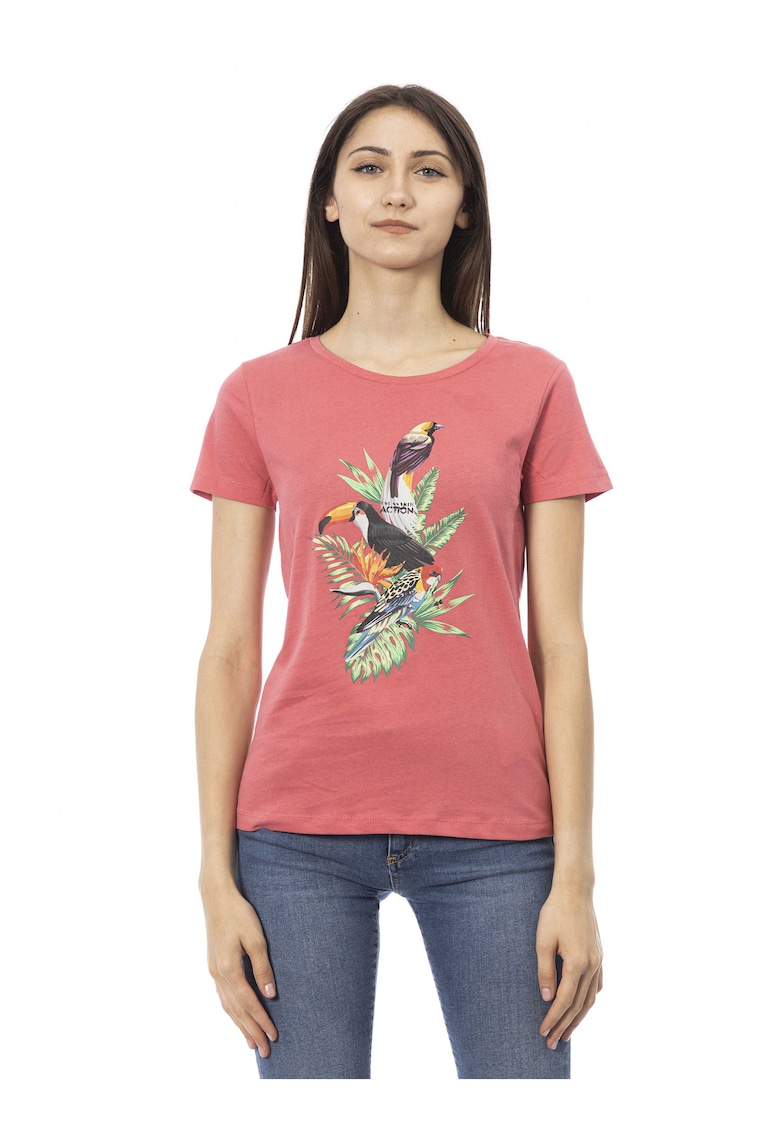 Tricou slim fit cu decolteu rotund - Rosu deschis