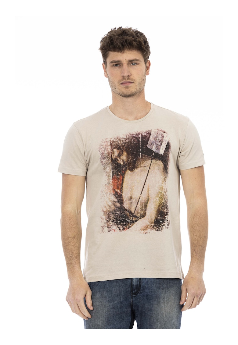 Tricou slim-fit cu imprimeu grafic - Bej inchis