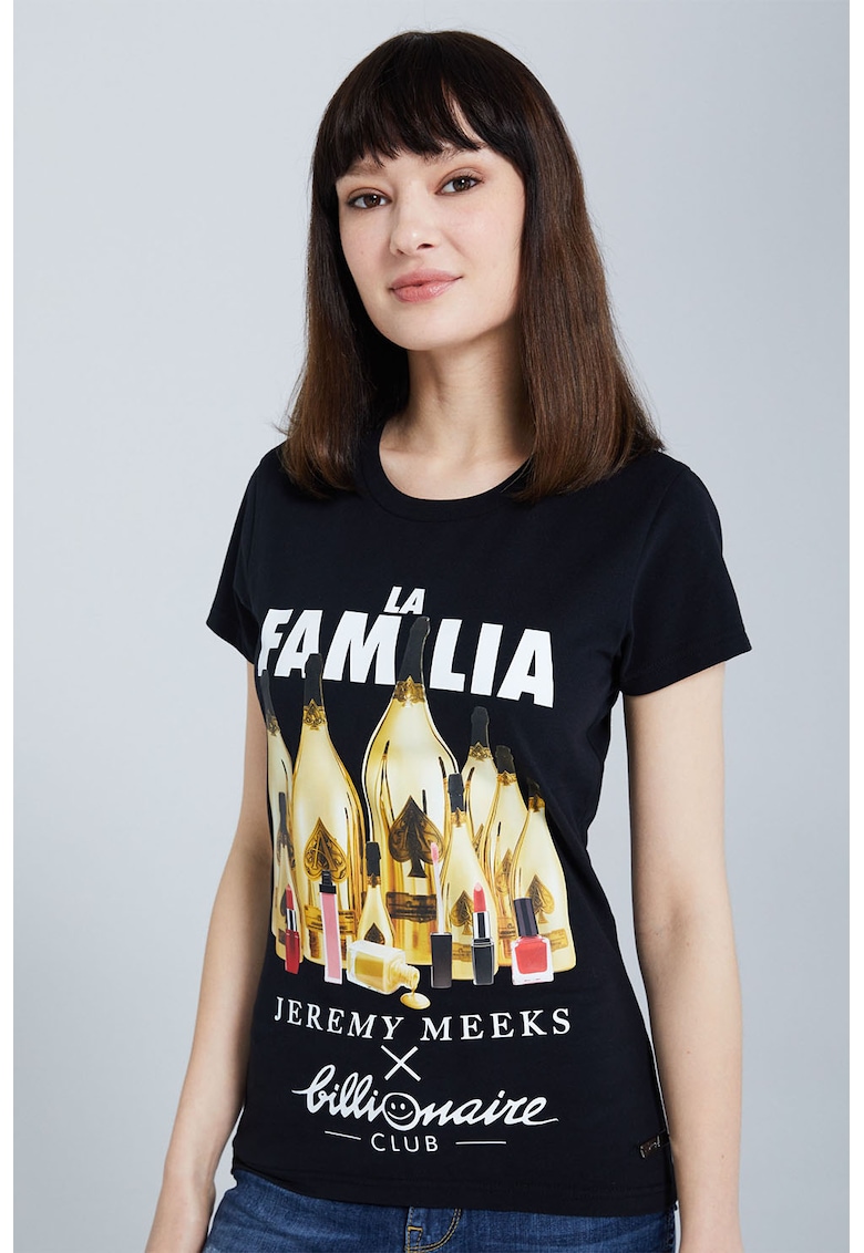 Oferte la Tricou din amestec de bumbac organic cu imprimeu grafic - Negru/Galben