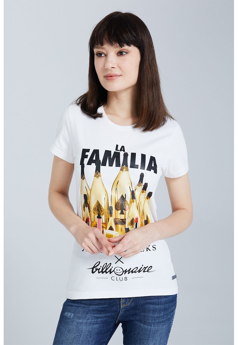 Oferte la Tricou din amestec de bumbac organic cu imprimeu grafic - Alb/Negru/Galben pal