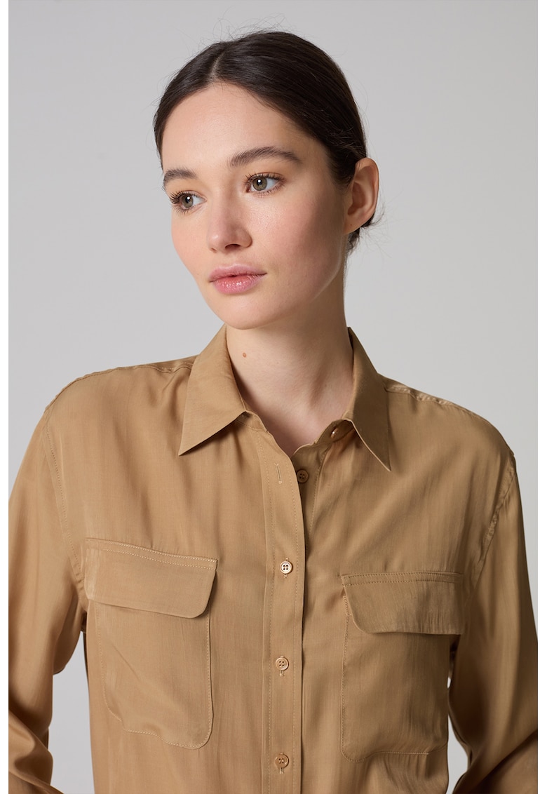 Oferte la Camasa relaxed fit de satin - Maro nisip