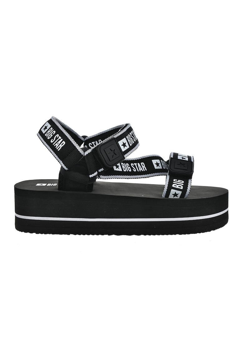 Sandale wedge cu velcro - Alb/Negru