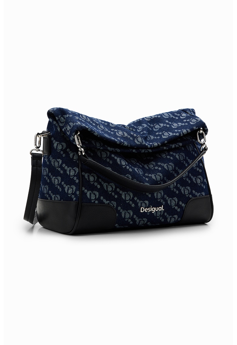 Geanta de umar cu model si bareta ajustabila - Negru/Bleumarin