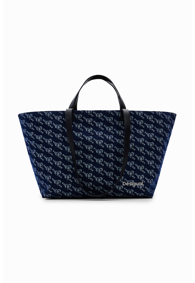 Geanta shopper cu model - Albastru inchis