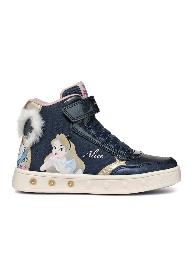 Pantofi sport mid-high cu LED-uri si aplicatii - Bej/Bleumarin