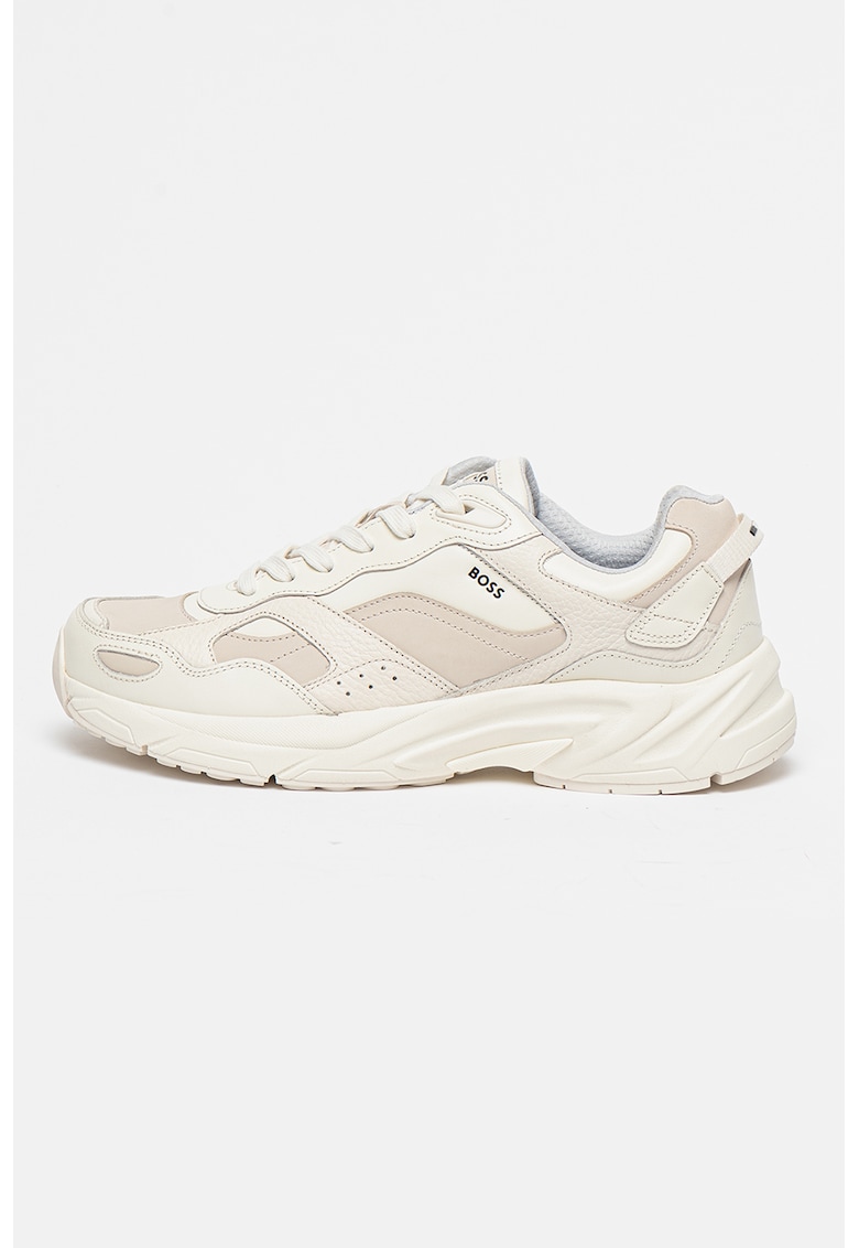 Pantofi sport demi-wedge de piele Levitt - Alb murdar