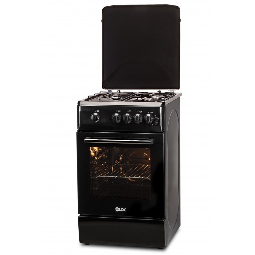 Oferte la Aragaz 4 Arzatoare Siguranta Grill Rotisor Aprindere Iluminare Capac Metalic  Negru