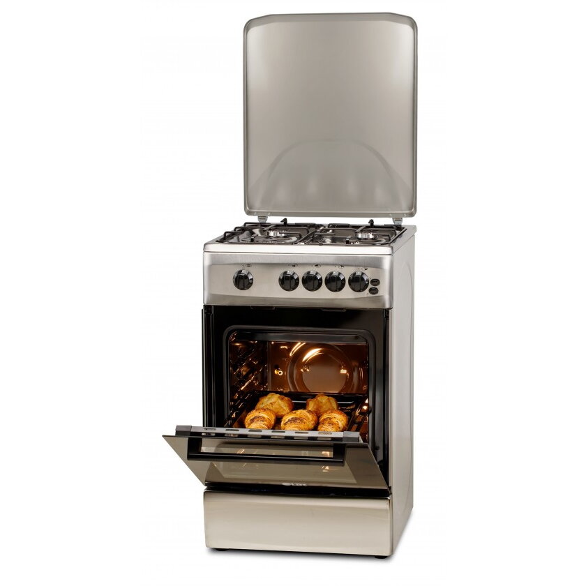 Oferte la Aragaz 4 Arzatoare Siguranta Grill Rotisor Aprindere Iluminare Capac Metalic 50cm Inox