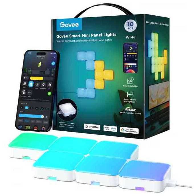 Oferte la Panou Luminos Smart Mini Wi-Fi Bluetooth Alexa Google Asistant 10xBuc Alb