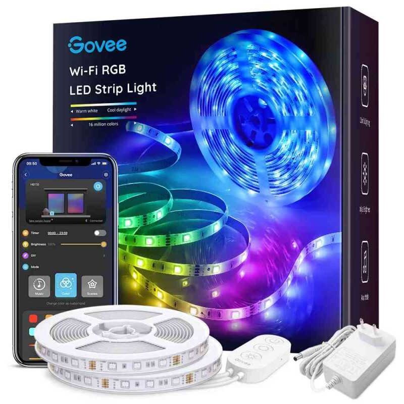 Oferte la Banda LED Inteligenta GB 2x5m Wi-Fi Bluetooth Sincronizare Muzica Lumina Colorata Compatibil Alexa/Google Assistant Alb