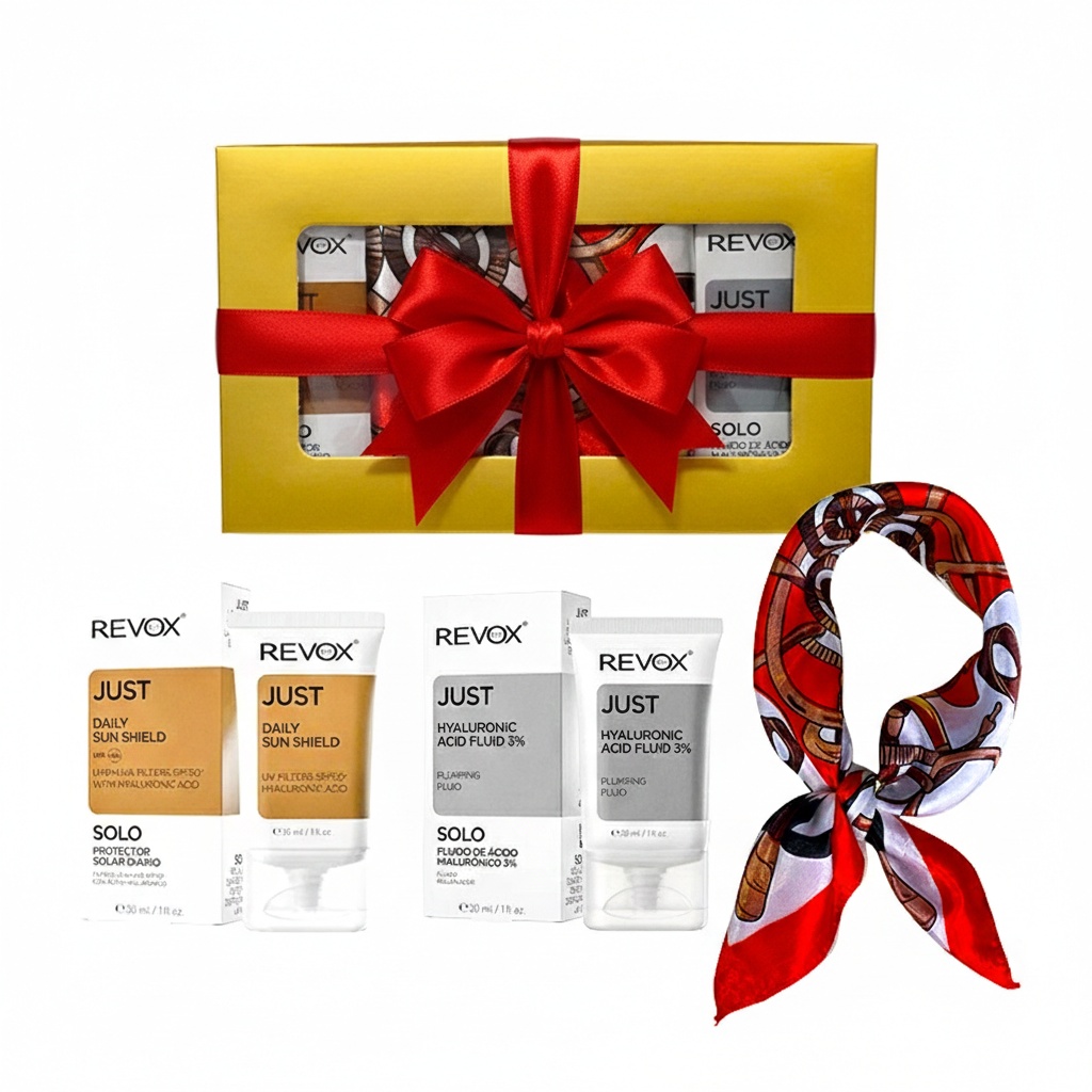 Oferte la Set Elysa – Ser Revox Hyaluronic Acid 3% 30ml, Crema SPF50 Revox 30ml, Esarfa
