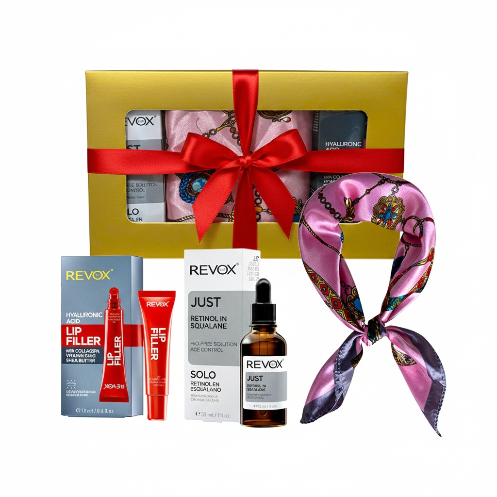 Oferte la Set Cadou Elysa – Ser Revox Retinol in Squalane 30ml, Lip Filler Revox 12ml, Esarfa