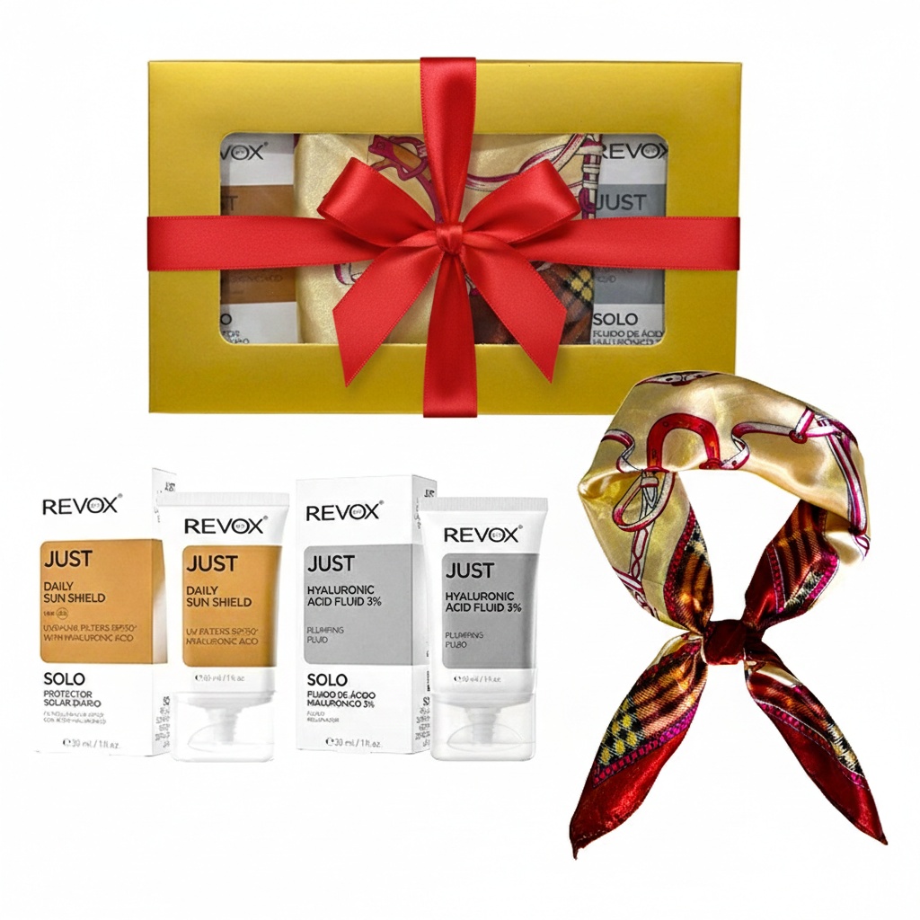 Oferte la Set Elysa – Crema SPF50 Revox 30ml, Ser Revox Hyaluronic Acid 3% 30ml, Esarfa