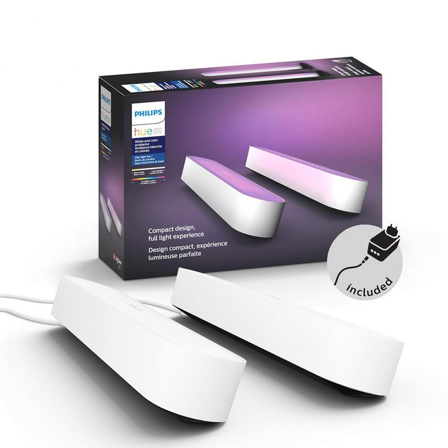 Oferte la Pachet 2 lampi LED integrat Philips HUE Play, 530 lm, A+, ambianta alba si color, 25.3 cm, Alb