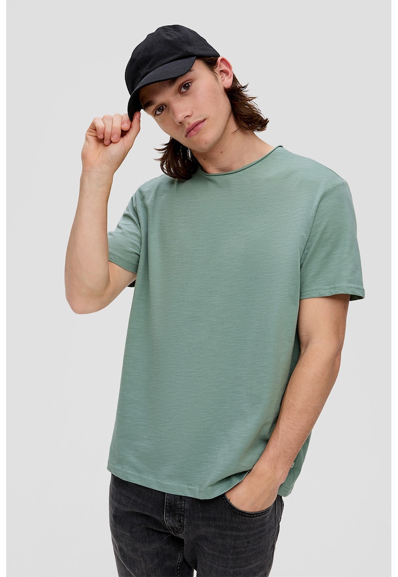 Oferte la Tricou regular fit cu decolteu la baza gatului si terminatie plisata - Kaki