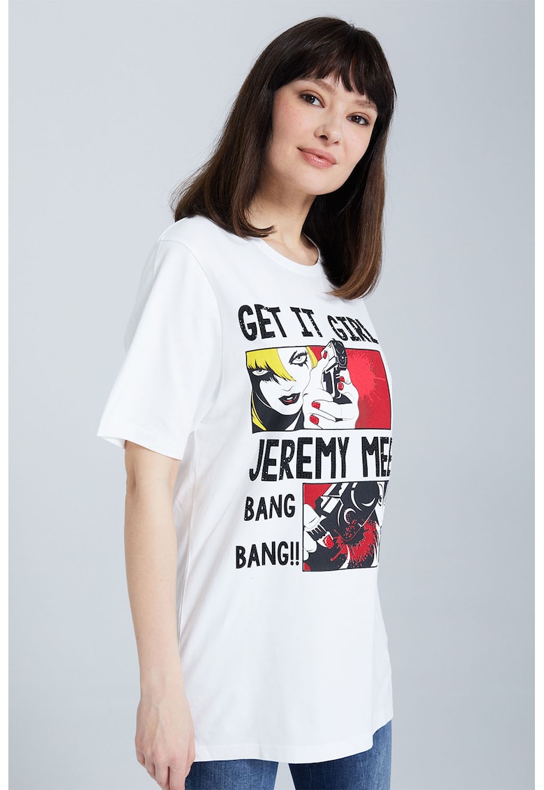 Oferte la Tricou cu imprimeu grafic si decolteu la baza gatului - Alb