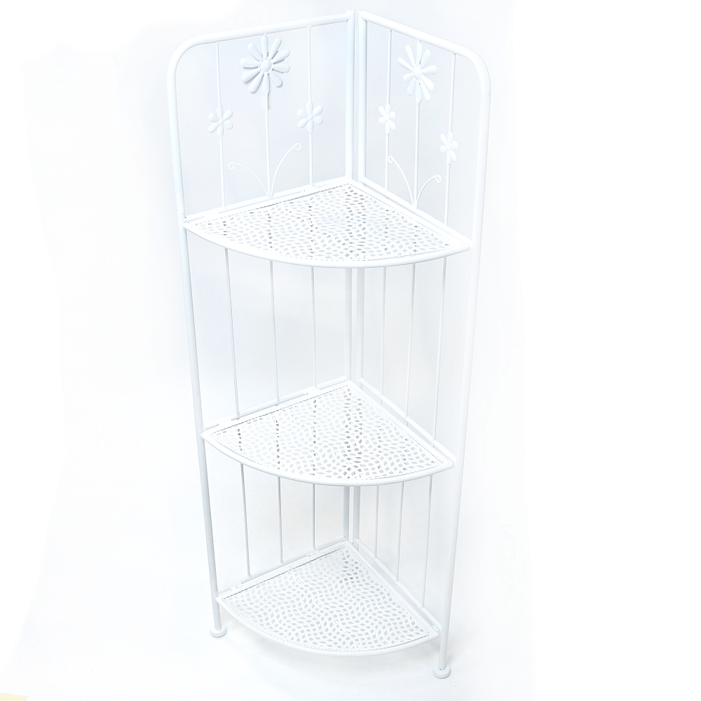 Oferte la Etajera metalica colt, cu 3 suporti flori, alb, 50 x 35 x 120 cm