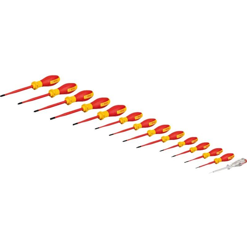 Oferte la Bosch VDE screwdriver set PH/SL Professional, 14 pieces (red/yellow, 13 VDE screwdrivers, phase tester SL3, L-BOXX)