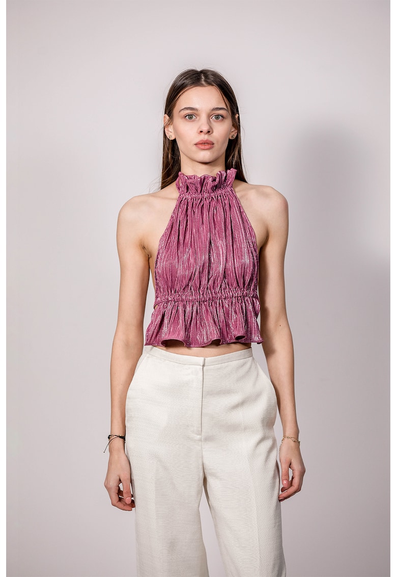Oferte la Top crop cu model halter - Roz zmeuriu