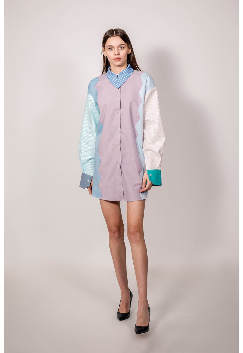 Oferte la Rochie-camasa de bumbac cu model colorblock - Multicolor