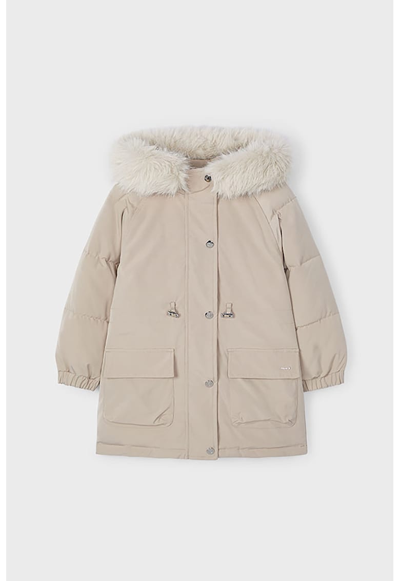 Geaca cu gluga si garnitura detasabila - Maro taupe deschis