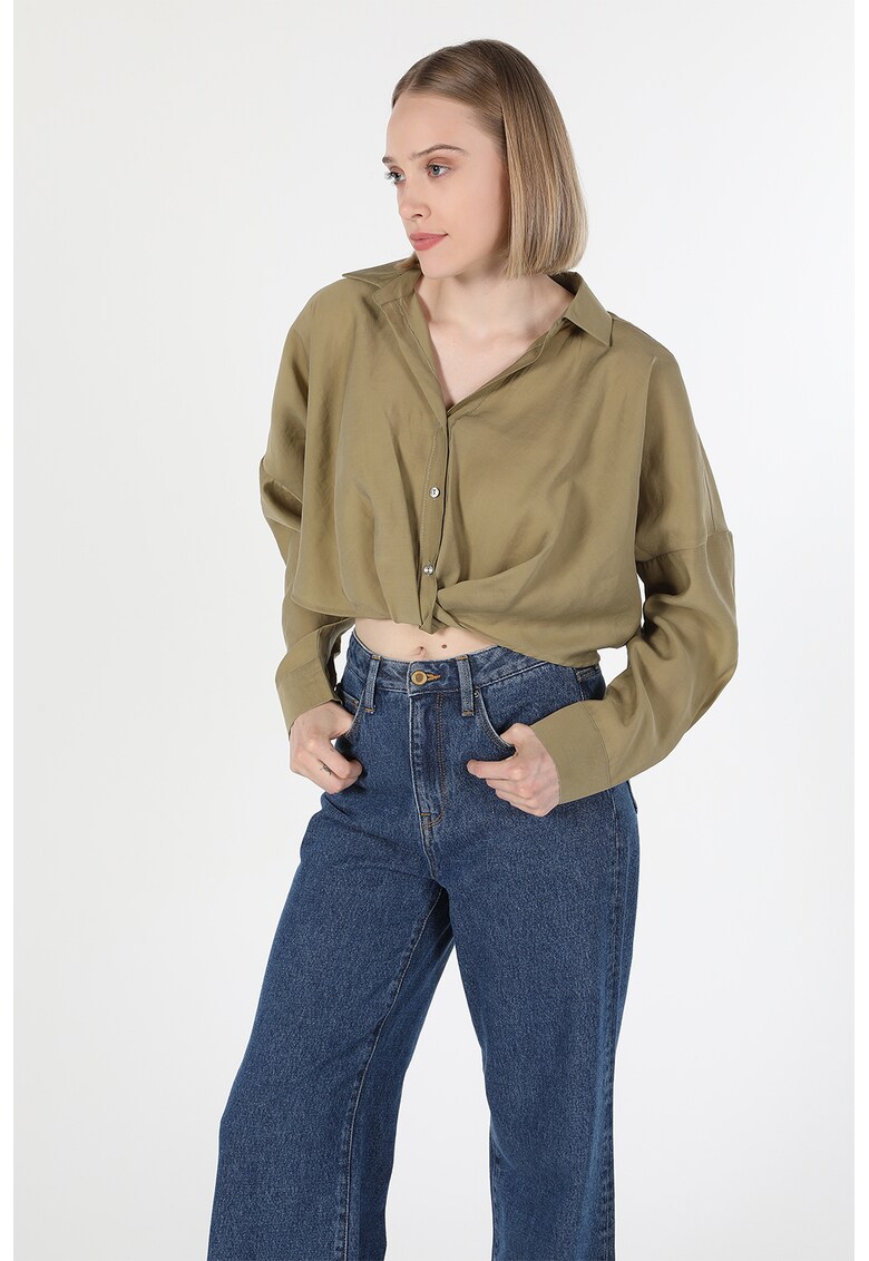 Oferte la Camasa crop cu maneci cazute - Kaki