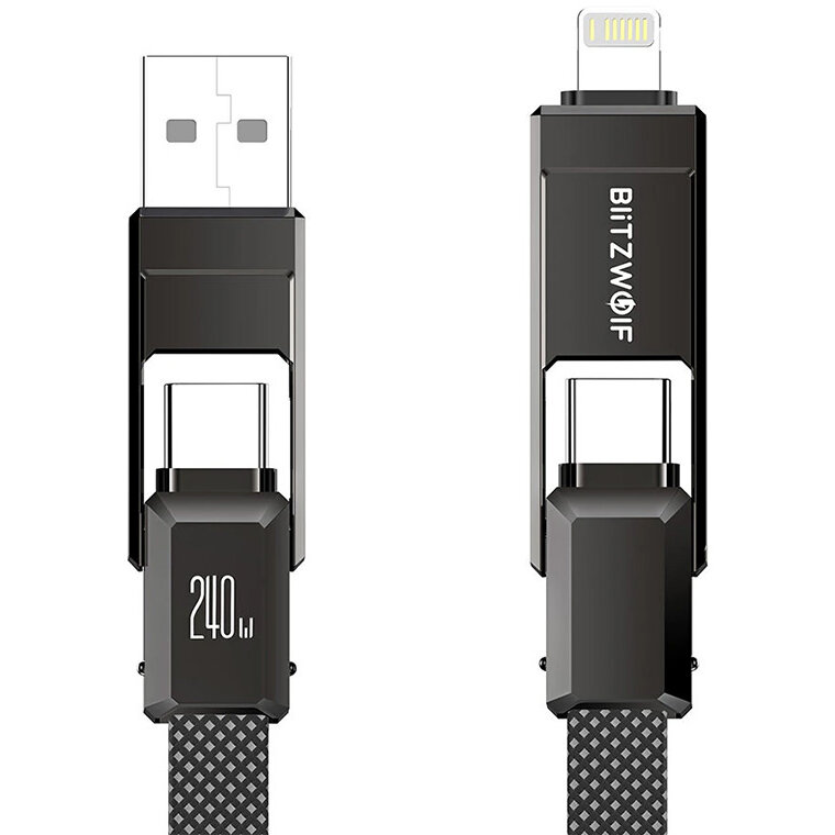 Oferte la Cablu de date BW-HDC7 4 in 1, USB-C/USB/Lightning, 480Mbps, 5A/3A/2.4A, 240W/27W/15W/12W, 1.2m, Negru