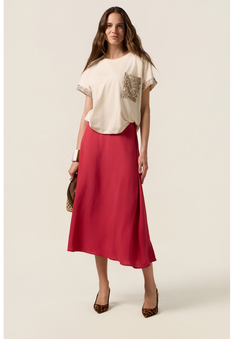 Tricou din bumbac cu paiete - Maro nisip