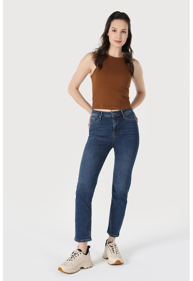 Blugi slim fit cu aspect decolorat - Albastru