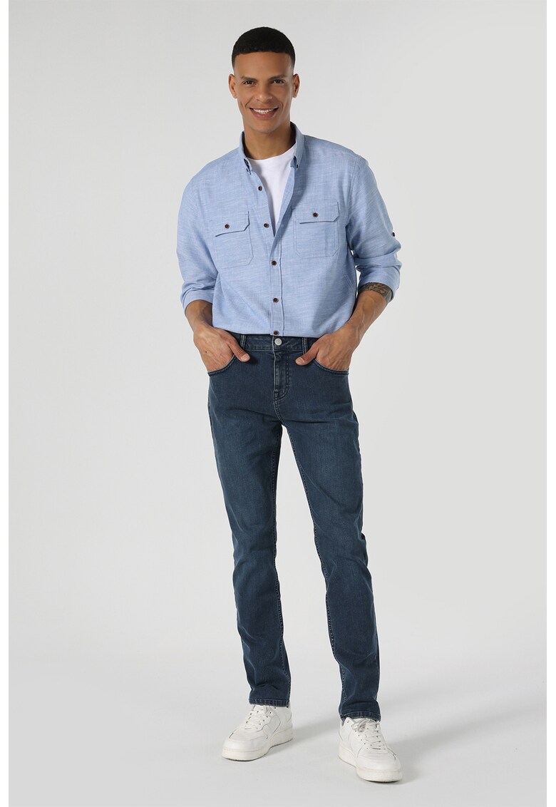 Blugi slim fit cu talie medie - Albastru melange