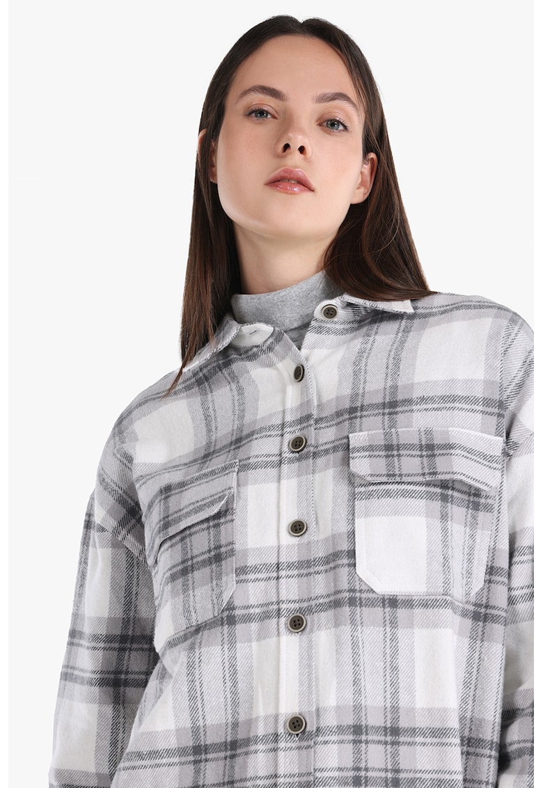 Camasa cu maneci lungi si model in carouri - Alb/Negru