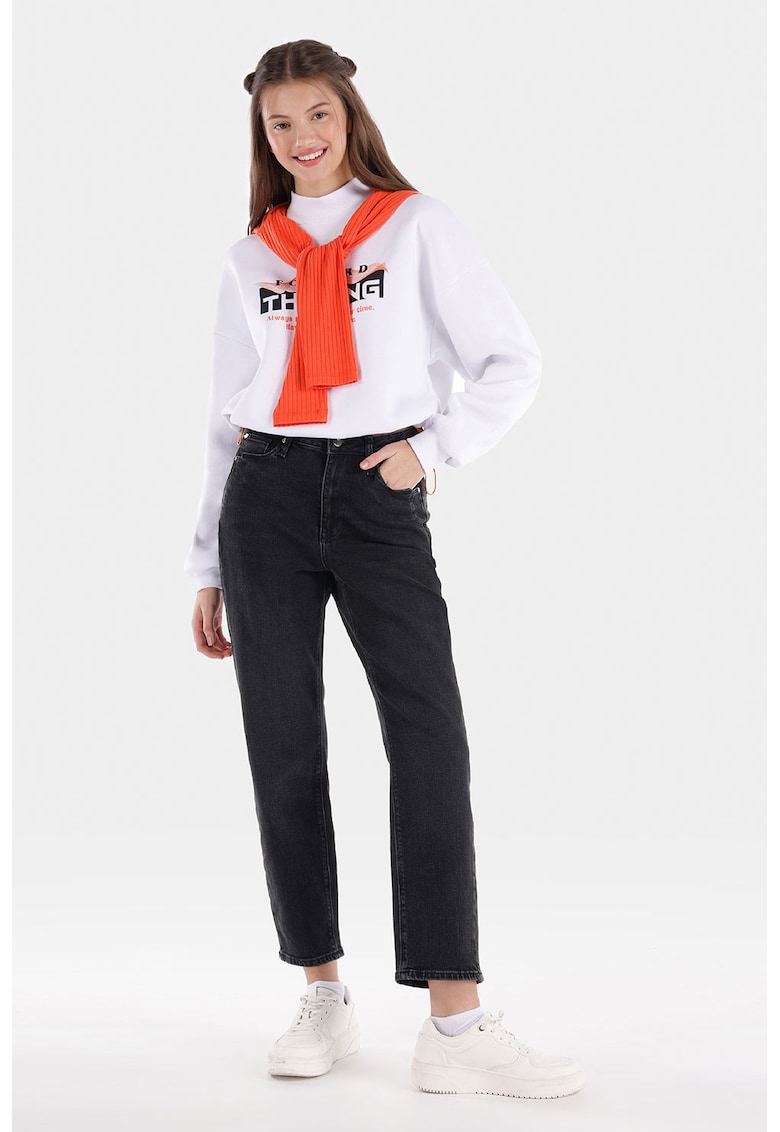 Blugi crop mom fit - Negru