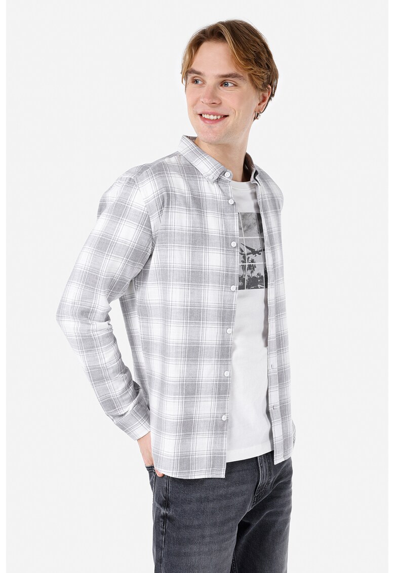 Camasa slim fit din bumbac - Alb/Gri deschis