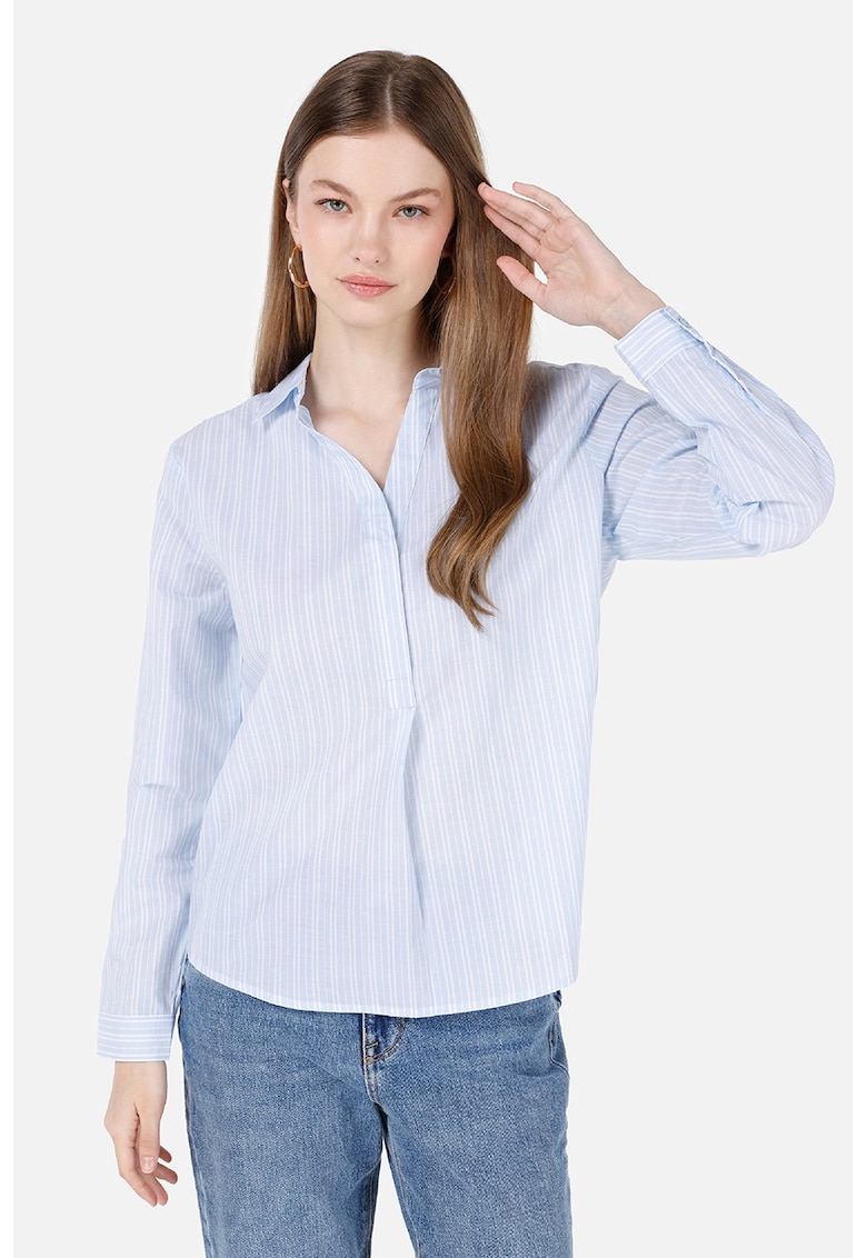 Camasa din bumbac cu model in dungi - Alb/Albastru deschis