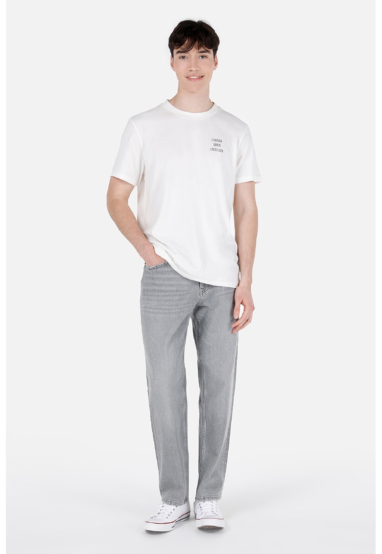 Blugi cu croiala dreapta si aspect decolorat - Gri deschis