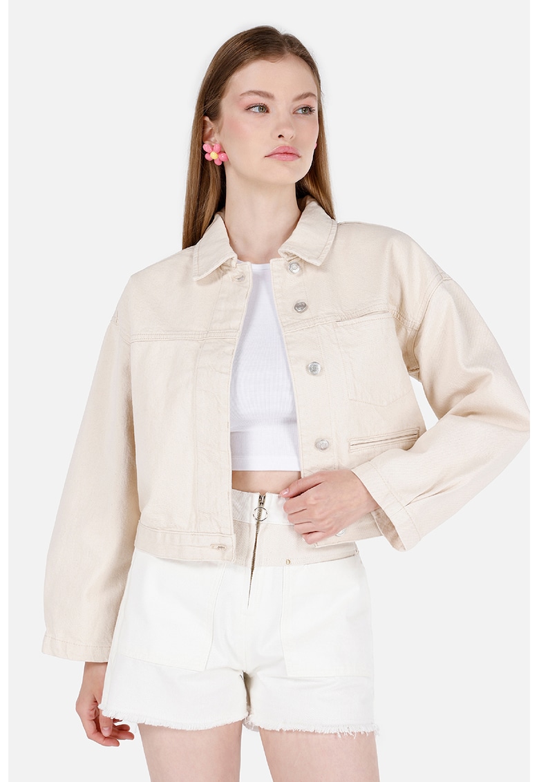 Jacheta din denim cu maneci lungi - Bej deschis