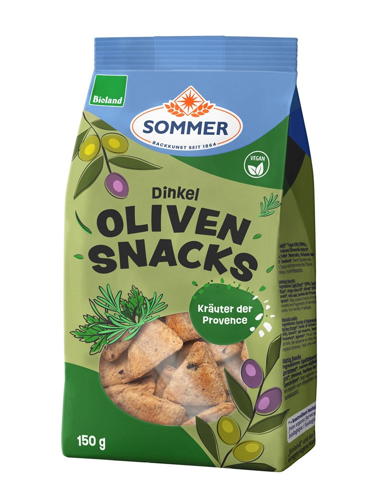 Oferte la Snack bio din faina de grau spelta cu masline si ierburi de Provence, 150g Sommer